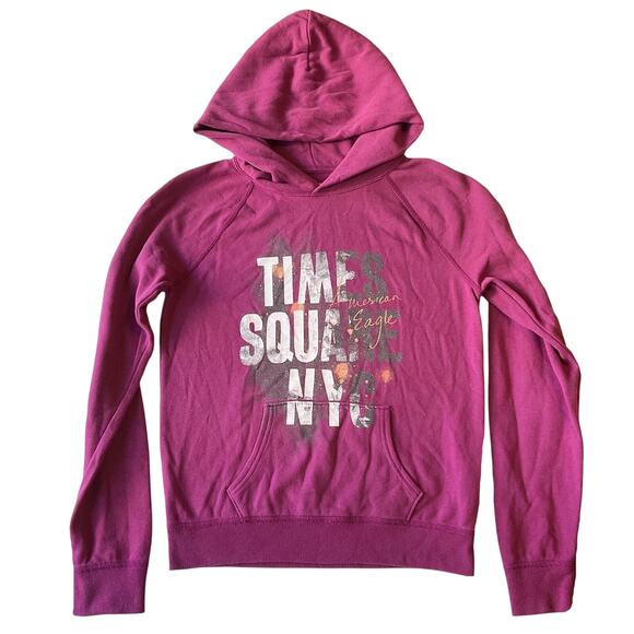 American Eagle Outfitters Tops - American Eagle Outfitters Women Hoodie S/P Magenta GraphicPrint Times Square NYC